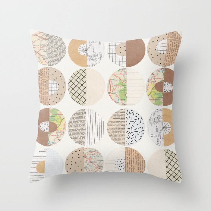 Patterned Circles: Maps & Kraft Paper Throw Pillow Gallery Image 6