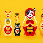 Russian Nesting Dolls - Yellow & Red Coffee Mug Gallery Image 2
