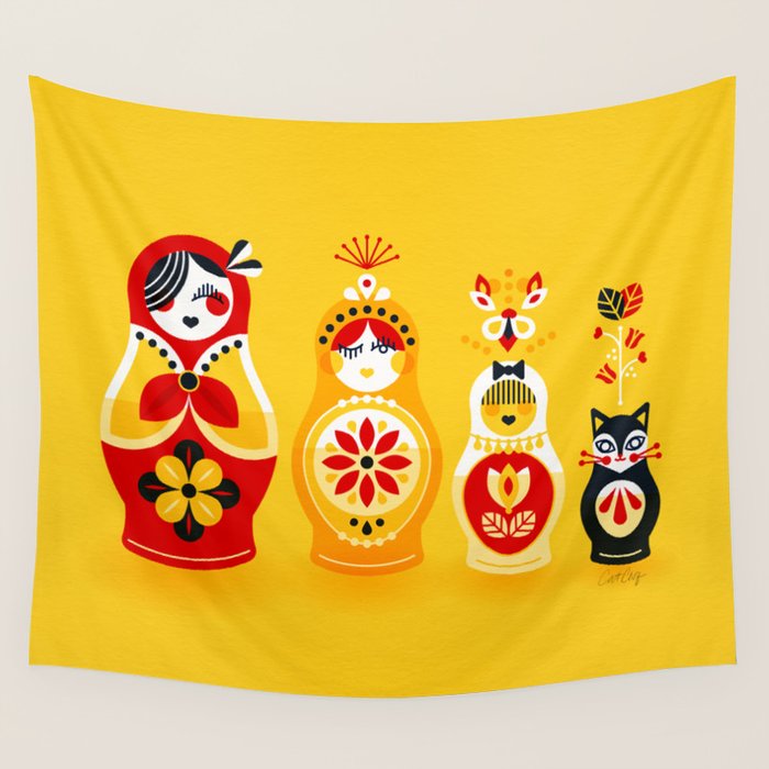 Russian Nesting Dolls - Yellow & Red Wall Tapestry Gallery Image 1