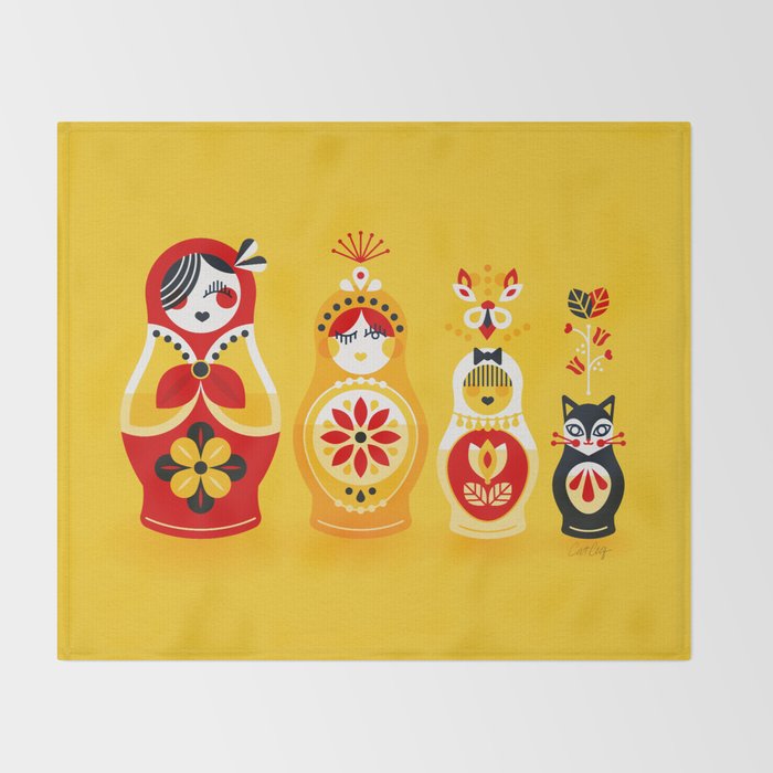 Russian Nesting Dolls - Yellow & Red Throw Blanket Gallery Image 2