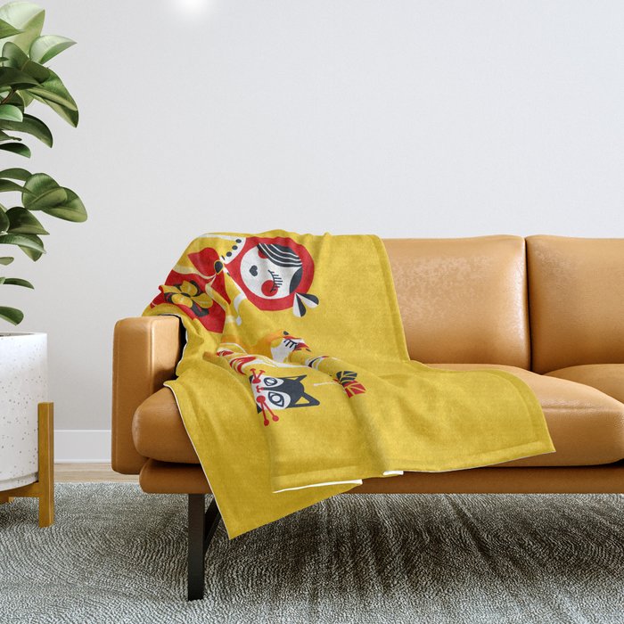 Russian Nesting Dolls - Yellow & Red Throw Blanket Gallery Image 1