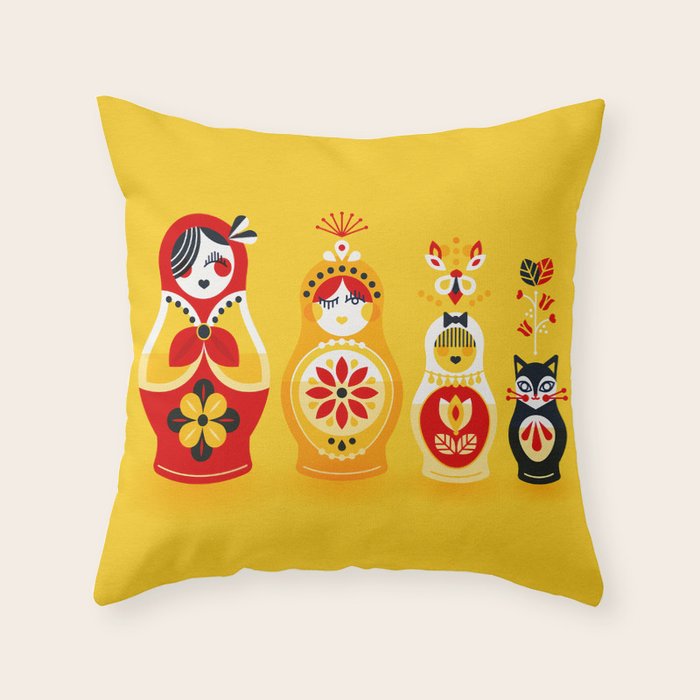 Russian Nesting Dolls - Yellow & Red Throw Pillow Gallery Image 6