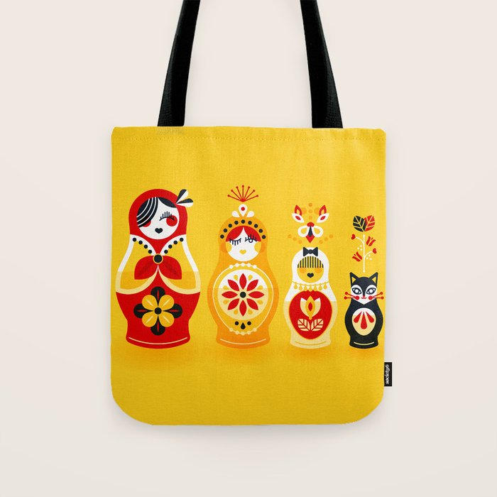 Russian Nesting Dolls - Yellow & Red Tote Bag Gallery Image 1