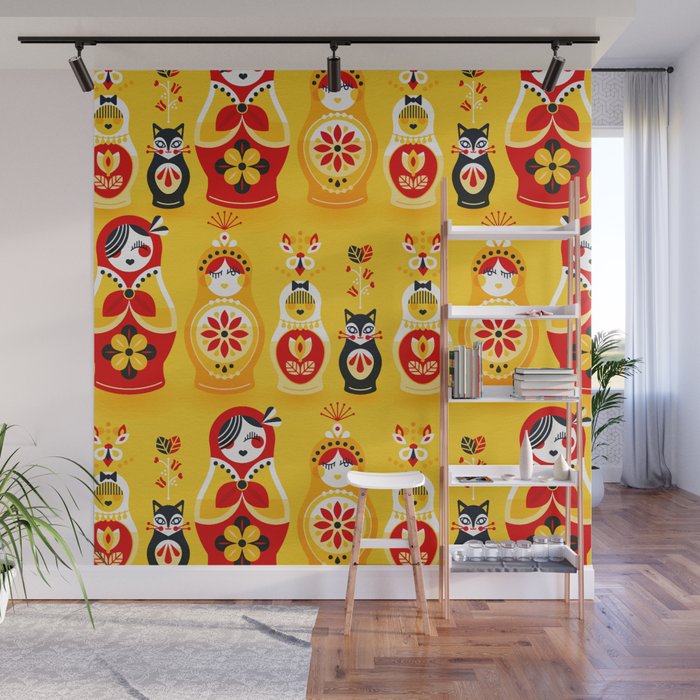 Russian Nesting Dolls - Yellow & Red Wall Mural Gallery Image 1