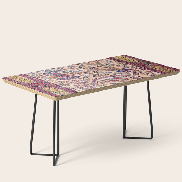 Silk Kashan Central Persian Rug Print Coffee Table Gallery Image 1