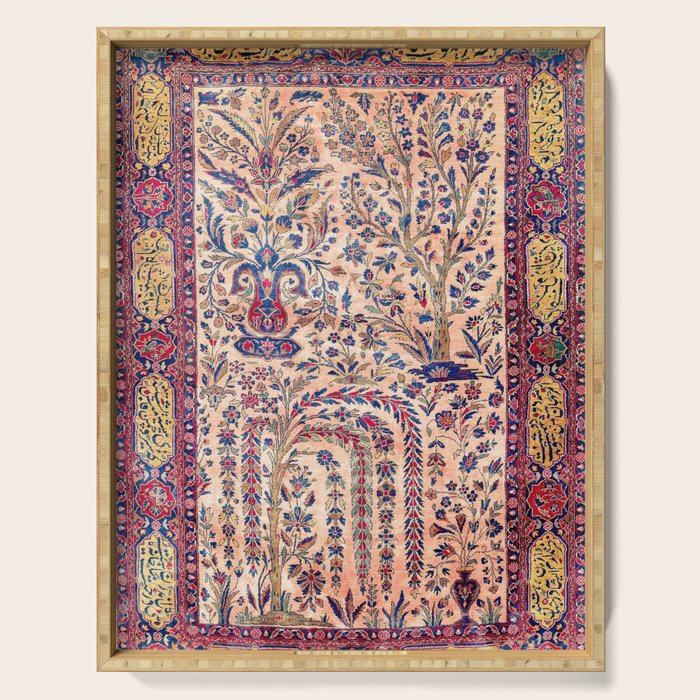 Silk Kashan Central Persian Rug Print Serving Tray Gallery Image 1