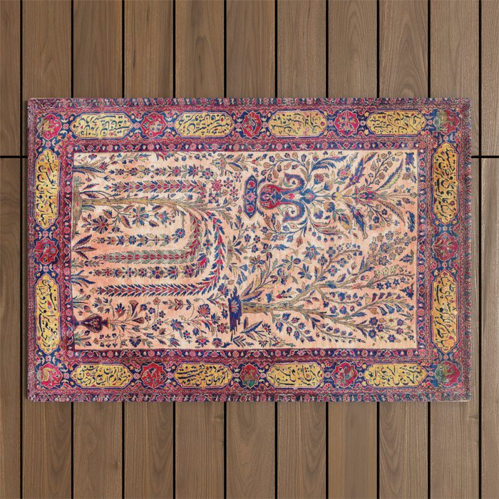 Silk Kashan Central Persian Rug Print Outdoor Rug Gallery Image 1