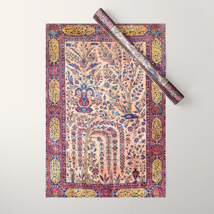 Silk Kashan Central Persian Rug Print Wrapping Paper Gallery Image 1