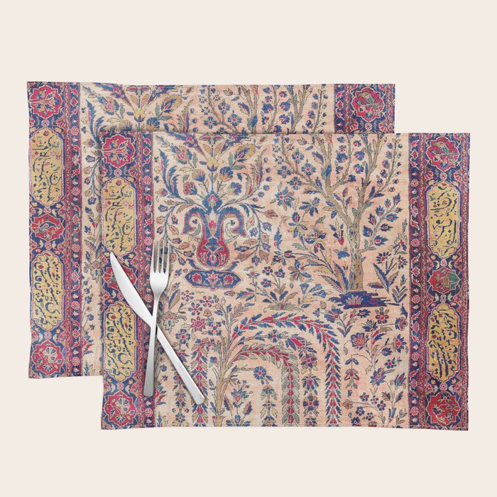 Silk Kashan Central Persian Rug Print Placemat Gallery Image 1