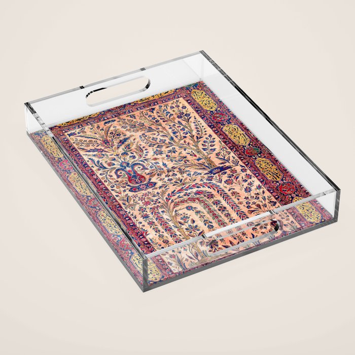 Silk Kashan Central Persian Rug Print Acrylic Tray Gallery Image 1