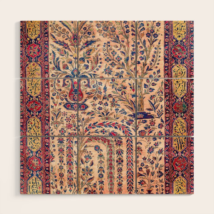 Silk Kashan Central Persian Rug Print Wood Wall Art Gallery Image 1