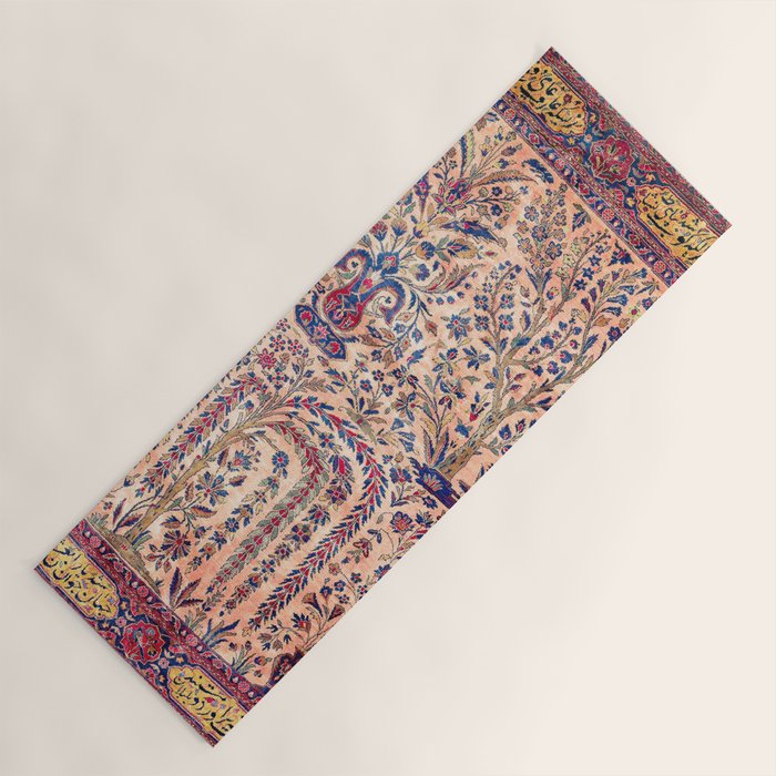 Silk Kashan Central Persian Rug Print Yoga Mat Gallery Image 1