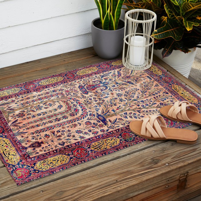 Silk Kashan Central Persian Rug Print Outdoor Rug Gallery Image 2