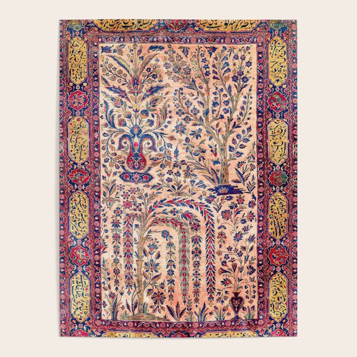 Silk Kashan Central Persian Rug Print Poster Gallery Image 1