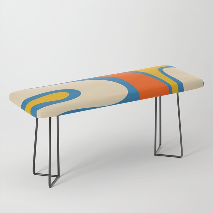 Mid Century Modern Copacetic Abstract Retro Orange Mustard Yellow Blue Bench Gallery Image 1