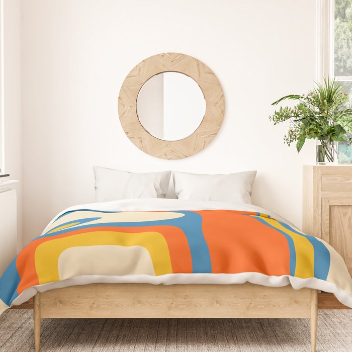 Mid Century Modern Copacetic Abstract Retro Orange Mustard Yellow Blue Duvet Cover Gallery Image 3
