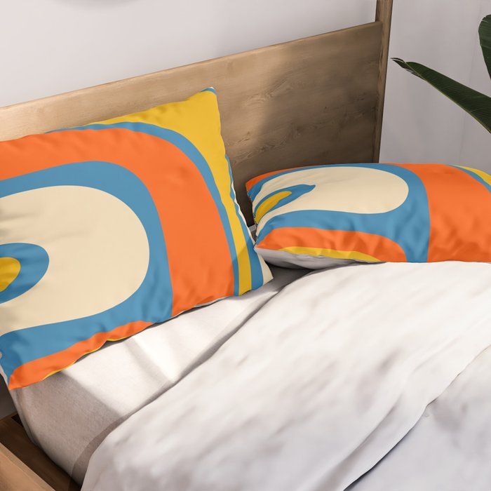 Mid Century Modern Copacetic Abstract Retro Orange Mustard Yellow Blue Pillow Sham Gallery Image 2