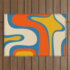 Mid Century Modern Copacetic Abstract Retro Orange Mustard Yellow Blue Outdoor Rug Gallery Image 1