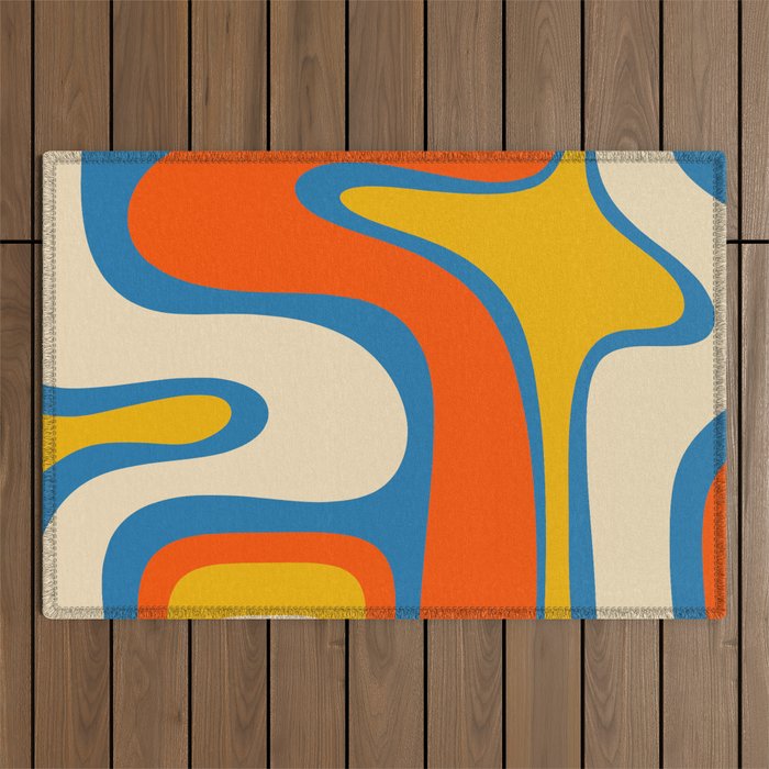 Mid Century Modern Copacetic Abstract Retro Orange Mustard Yellow Blue Outdoor Rug Gallery Image 1