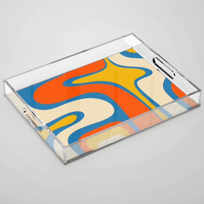 Mid Century Modern Copacetic Abstract Retro Orange Mustard Yellow Blue Acrylic Tray Gallery Image 1