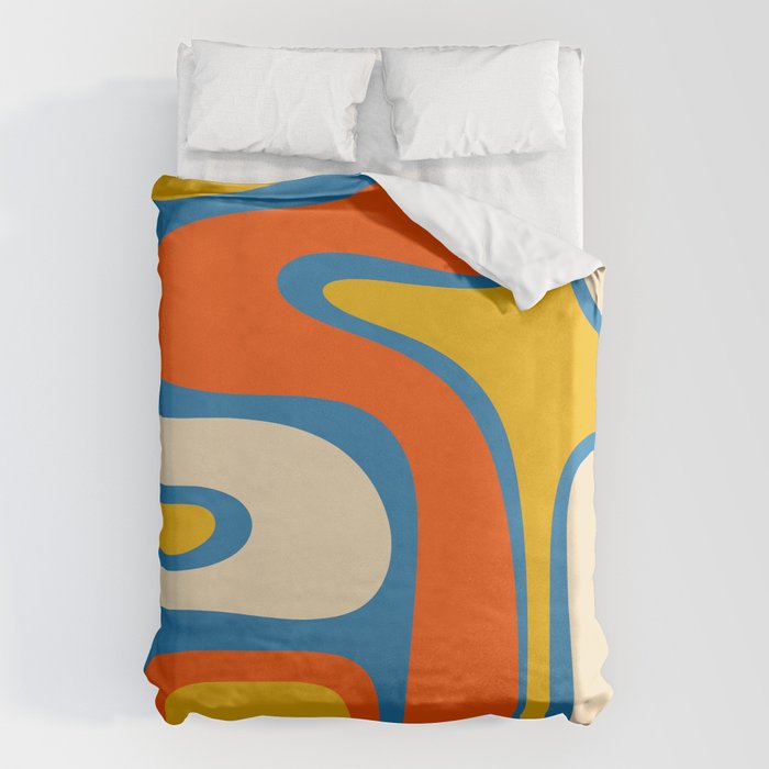 Mid Century Modern Copacetic Abstract Retro Orange Mustard Yellow Blue Duvet Cover Gallery Image 1