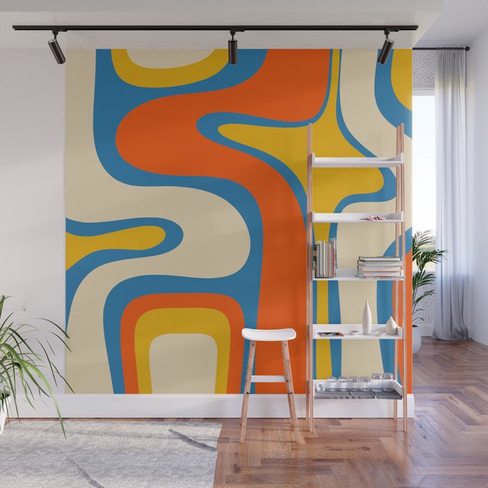 Mid Century Modern Copacetic Abstract Retro Orange Mustard Yellow Blue Wall Mural Gallery Image 1