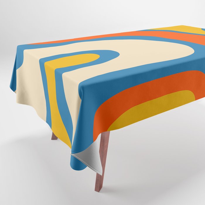 Mid Century Modern Copacetic Abstract Retro Orange Mustard Yellow Blue Tablecloth Gallery Image 1