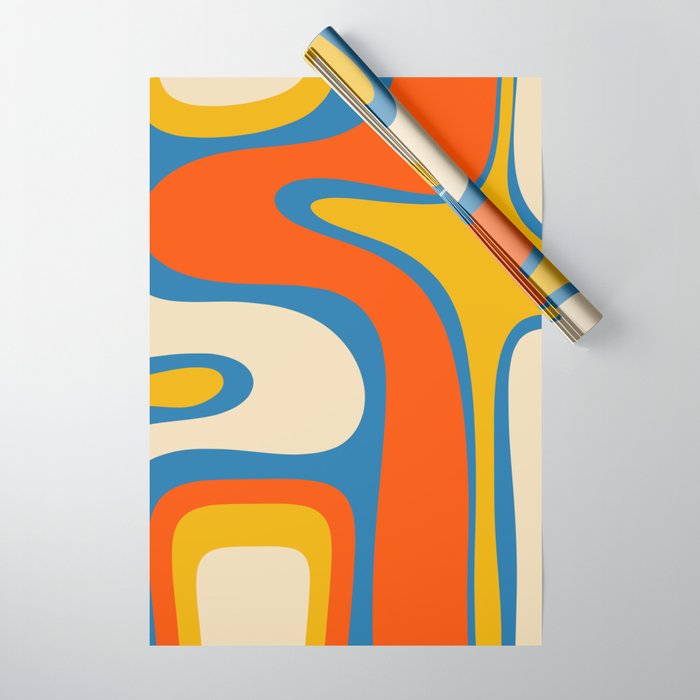 Mid Century Modern Copacetic Abstract Retro Orange Mustard Yellow Blue Wrapping Paper Gallery Image 1