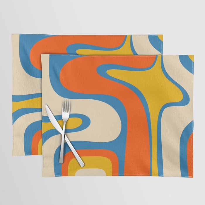 Mid Century Modern Copacetic Abstract Retro Orange Mustard Yellow Blue Placemat Gallery Image 1