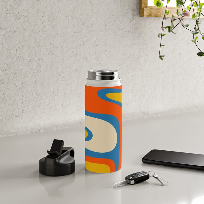 Mid Century Modern Copacetic Abstract Retro Orange Mustard Yellow Blue Water Bottle Gallery Image 4