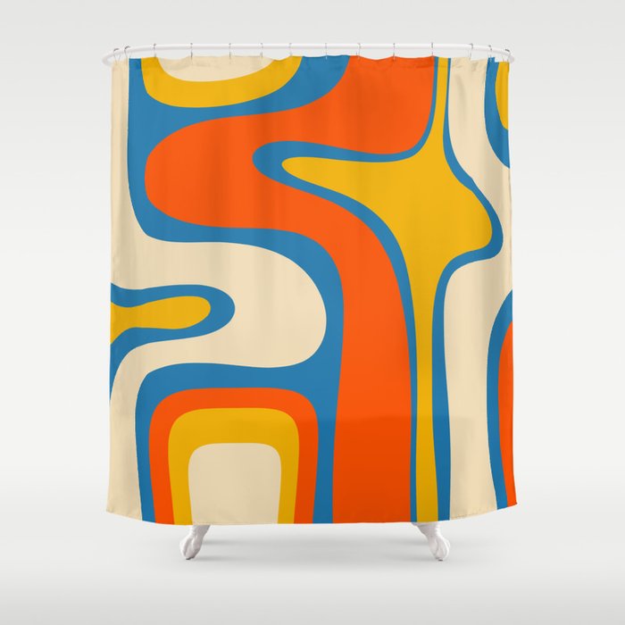 Mid Century Modern Copacetic Abstract Retro Orange Mustard Yellow Blue Shower Curtain Gallery Image 1