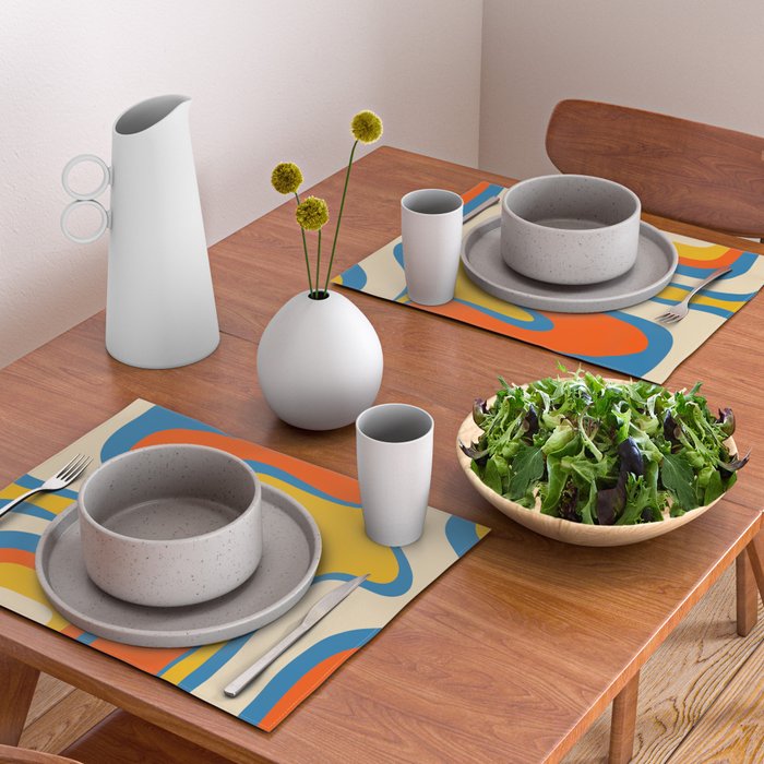 Mid Century Modern Copacetic Abstract Retro Orange Mustard Yellow Blue Placemat Gallery Image 2