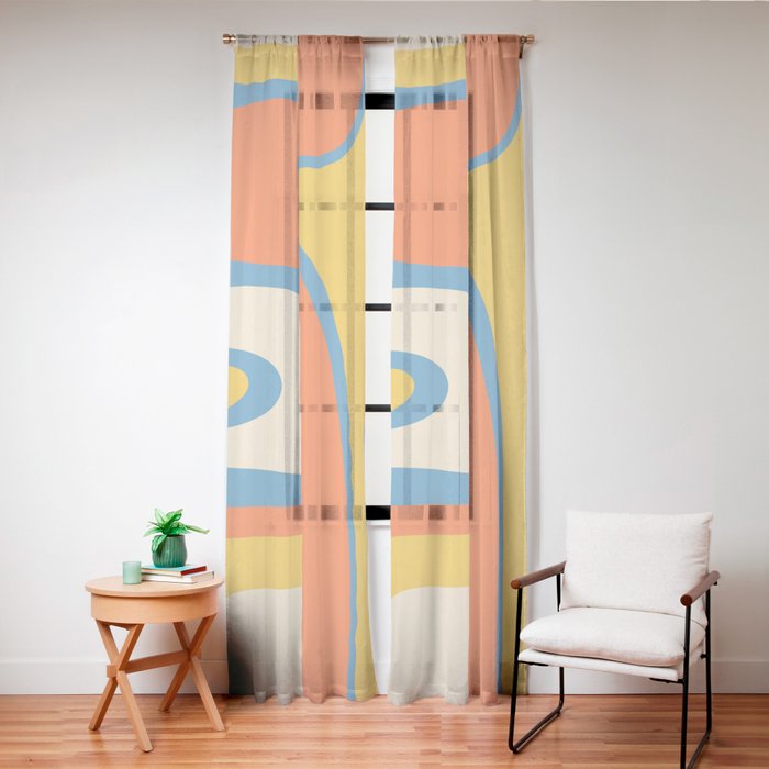 Mid Century Modern Copacetic Abstract Retro Orange Mustard Yellow Blue Window Curtain Gallery Image 24