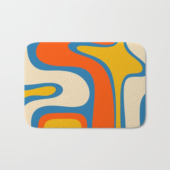 Mid Century Modern Copacetic Abstract Retro Orange Mustard Yellow Blue Bath Mat Gallery Image 1
