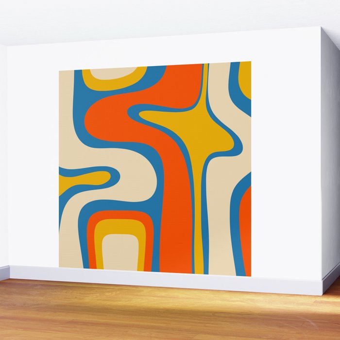 Mid Century Modern Copacetic Abstract Retro Orange Mustard Yellow Blue Wall Mural Gallery Image 2