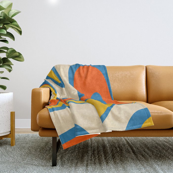 Mid Century Modern Copacetic Abstract Retro Orange Mustard Yellow Blue Throw Blanket Gallery Image 1