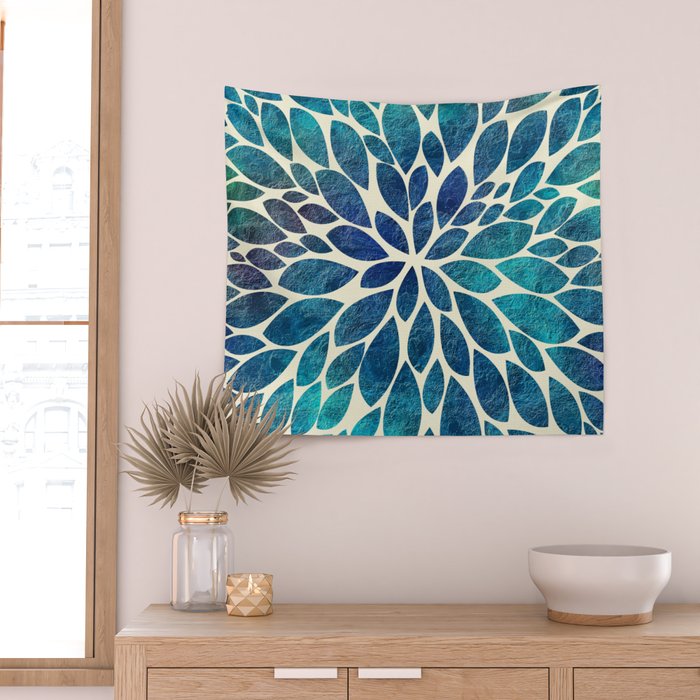 Petal Burst - Turquoise Wall Tapestry Gallery Image 2