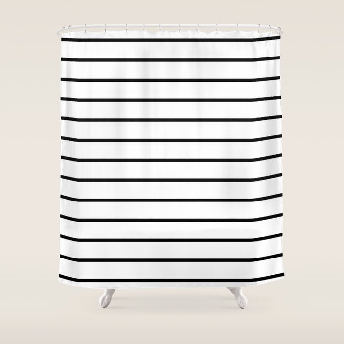 Minimalist Line Stripes Black And White Stripe Nautical Lines Drawing Shower Curtain Gallery Image 1