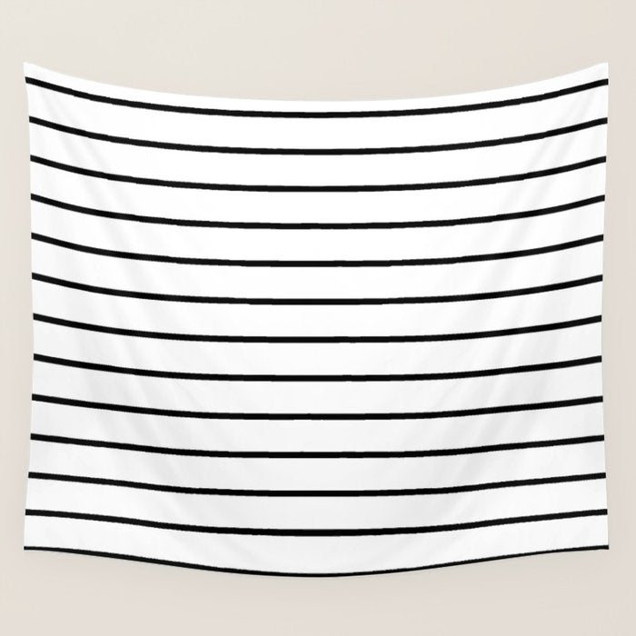 Minimalist Line Stripes Black And White Stripe Nautical Lines Drawing Wall Tapestry Gallery Image 4