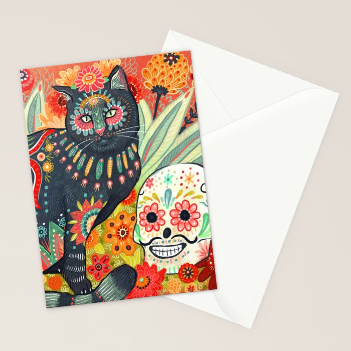 Dia De Los Muertos Cat Stationery Card Gallery Image 2