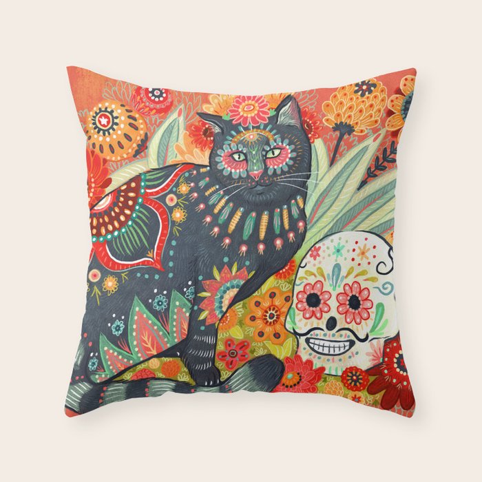 Dia De Los Muertos Cat Throw Pillow Gallery Image 6