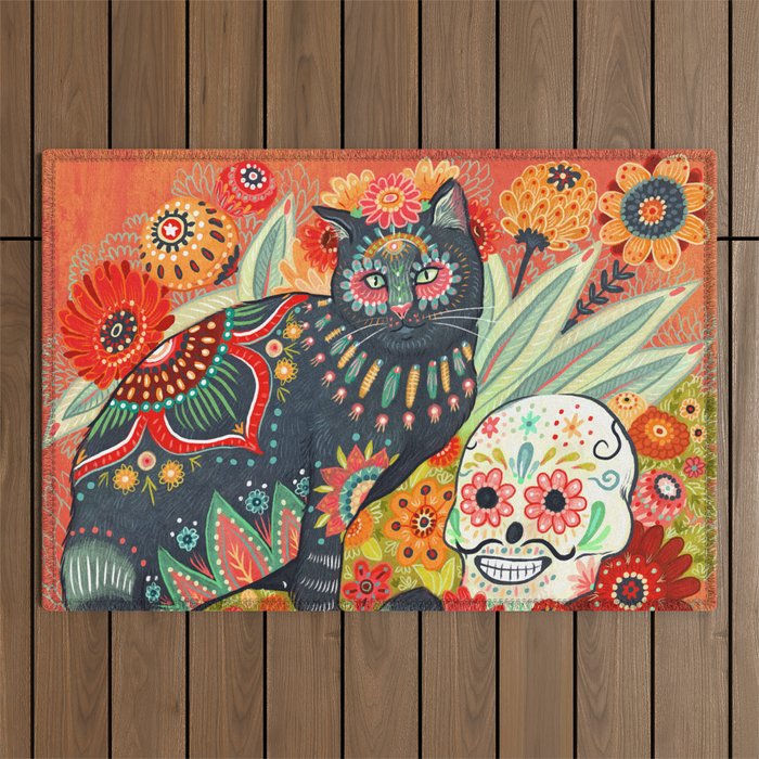 Dia De Los Muertos Cat Outdoor Rug Gallery Image 1