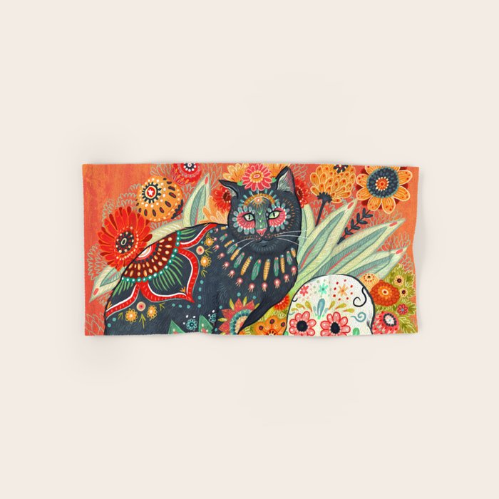 Dia De Los Muertos Cat Bath Towel Gallery Image 1