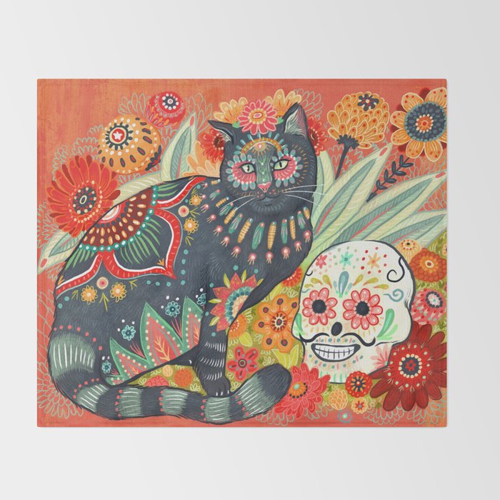 Dia De Los Muertos Cat Throw Blanket Gallery Image 2