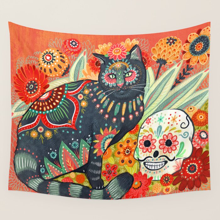 Dia De Los Muertos Cat Wall Tapestry Gallery Image 1