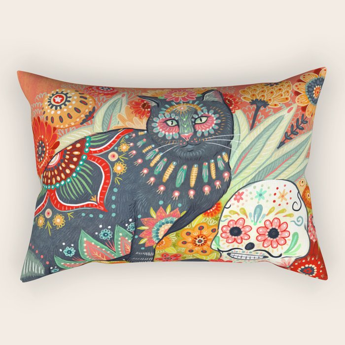 Dia De Los Muertos Cat Rectangular Pillow Gallery Image 1