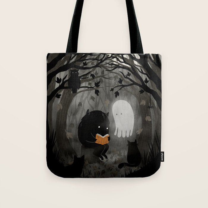 A Quiet Spooky Spot (Book Reading Monster) Tote Bag Gallery Image 1
