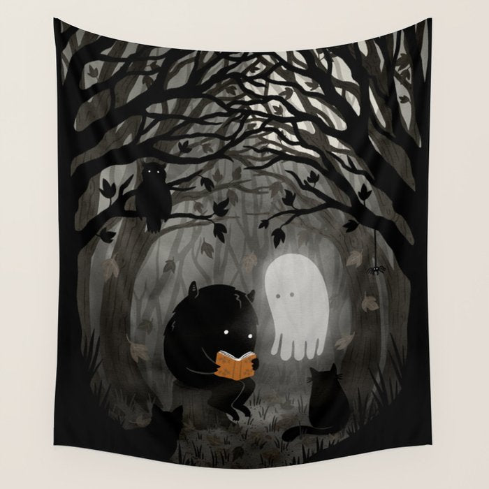 A Quiet Spooky Spot (Book Reading Monster) Wall Tapestry Gallery Image 4