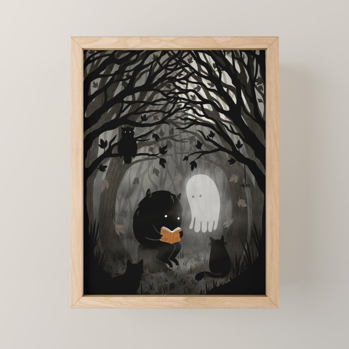 A Quiet Spooky Spot (Book Reading Monster) Mini Art Print Gallery Image 1