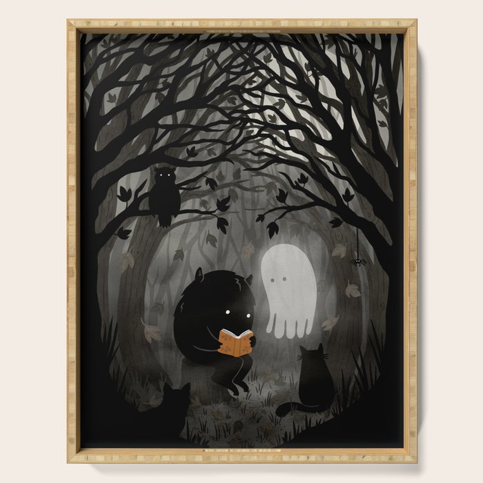 A Quiet Spooky Spot (Book Reading Monster) Serving Tray Gallery Image 1